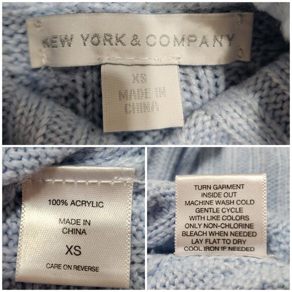 New York & Company Light Blue Cable Knit Turtle Neck Sweater, Size XS - Picture 3 of 6